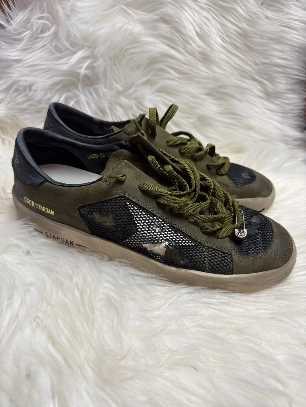 Golden Goose STARDAN Olive Green & Black Men's Low-Top Sneakers with box